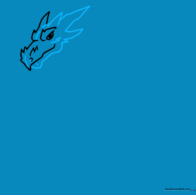 Drawing the full outline of the dragon's head with jagged, frozen-looking features.