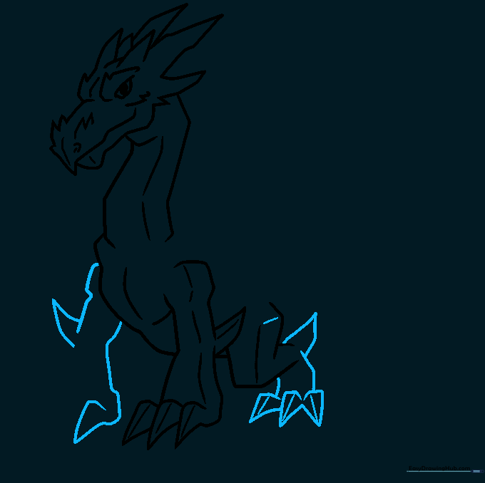 Adding detail to the dragon's feet and starting the second foreleg.