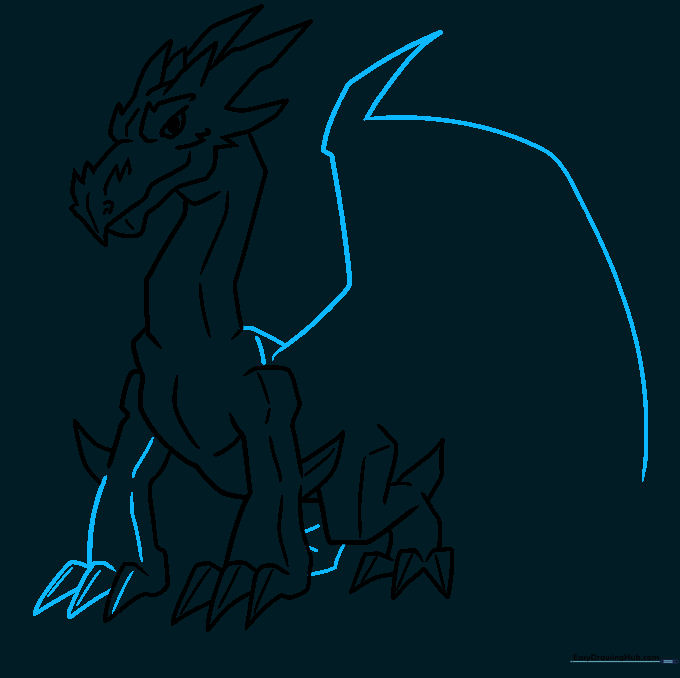 Outlining the dragon's wing structure and shoulder joint.