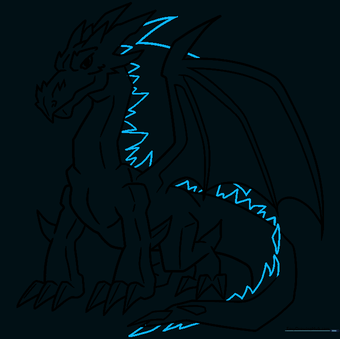 Adding a row of jagged spikes along the dragon's spine.