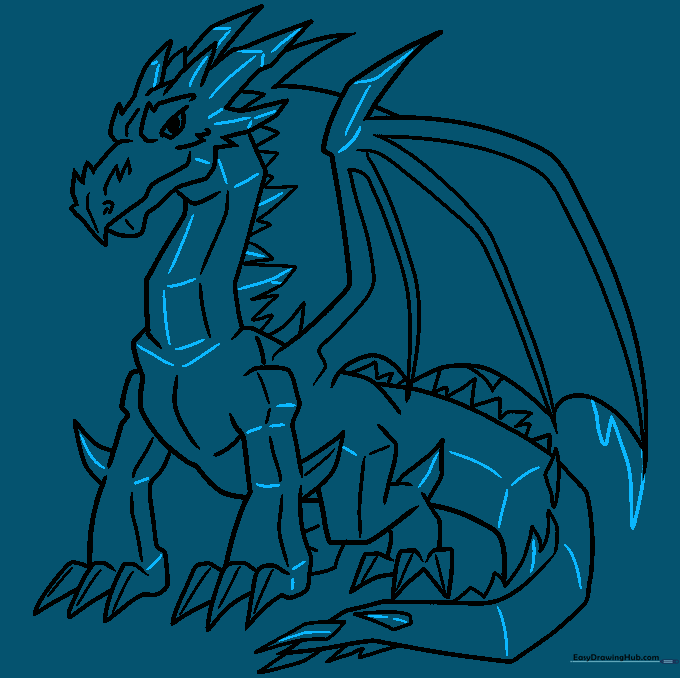 Finalizing the clean line art of the ice dragon, ready for coloring.