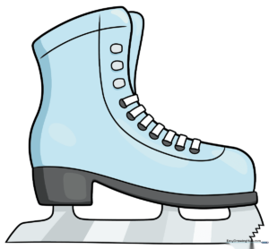 A vibrant, finished illustration of a classic white ice skate, perfect for winter-themed art projects.