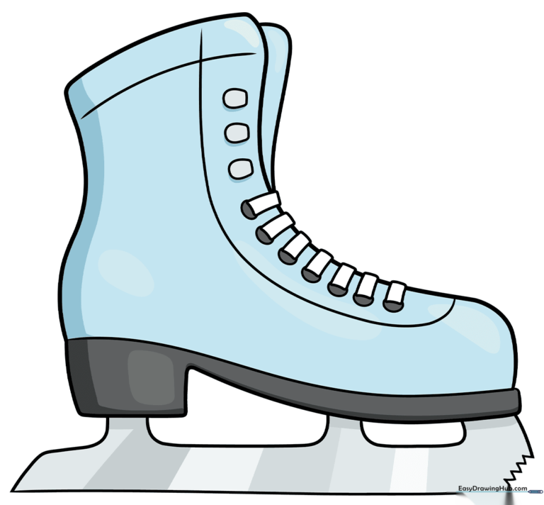 A vibrant, finished illustration of a classic white ice skate, perfect for winter-themed art projects.