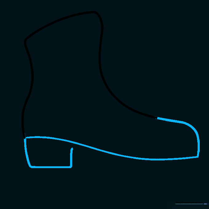 Drawing showing the addition of the toe curve and the rectangular heel structure under the boot.