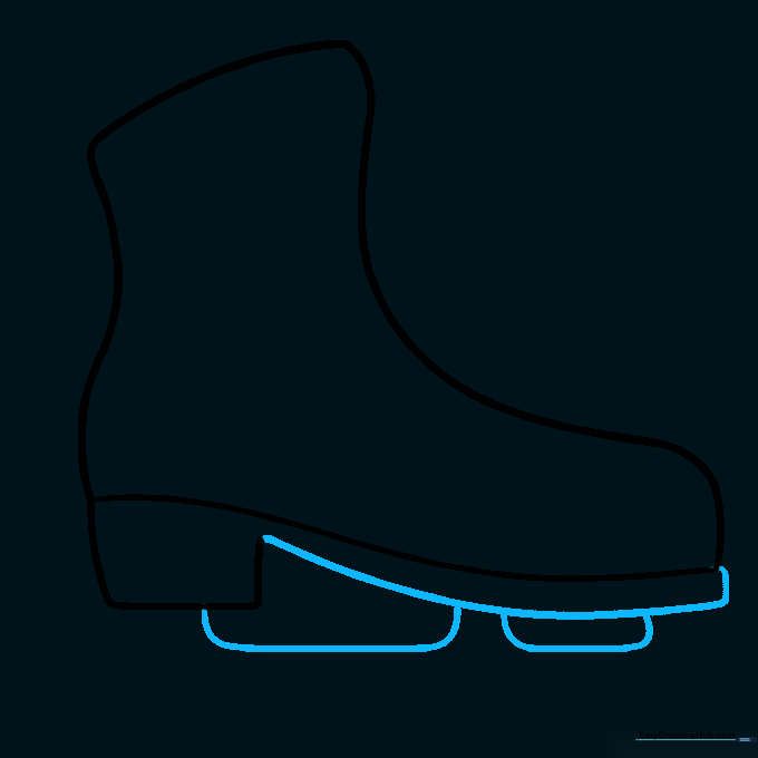 Sketch illustrating the two rectangular blade mounts positioned beneath the sole of the skate.