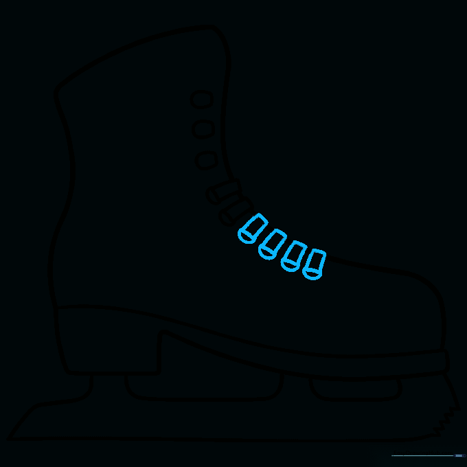 Drawing the series of laces across the front of the skate boot.