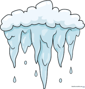 A cluster of realistic, melting icicles drawn in a cartoon style.