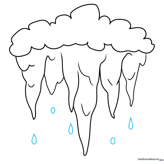 Adding small teardrop shapes below the icicles to represent melting water.
