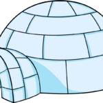A colorful, finished illustration of a winter igloo set against a snowy background.