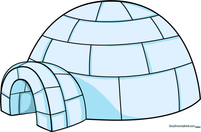 A colorful, finished illustration of a winter igloo set against a snowy background.