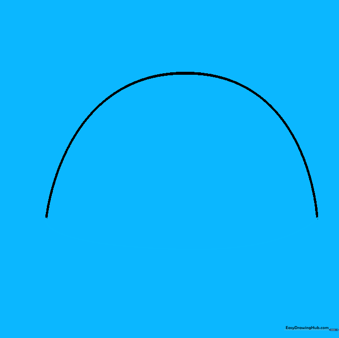 The semicircle from step one is now closed at the bottom with a straight horizontal line.