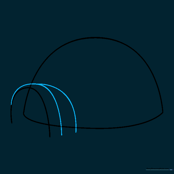 Adding parallel curved lines to the entrance to show the thickness of the igloo wall.