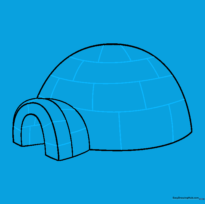 The igloo is now detailed with horizontal and vertical lines to resemble stacked ice blocks.