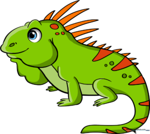 A colorful, finished cartoon iguana illustration.