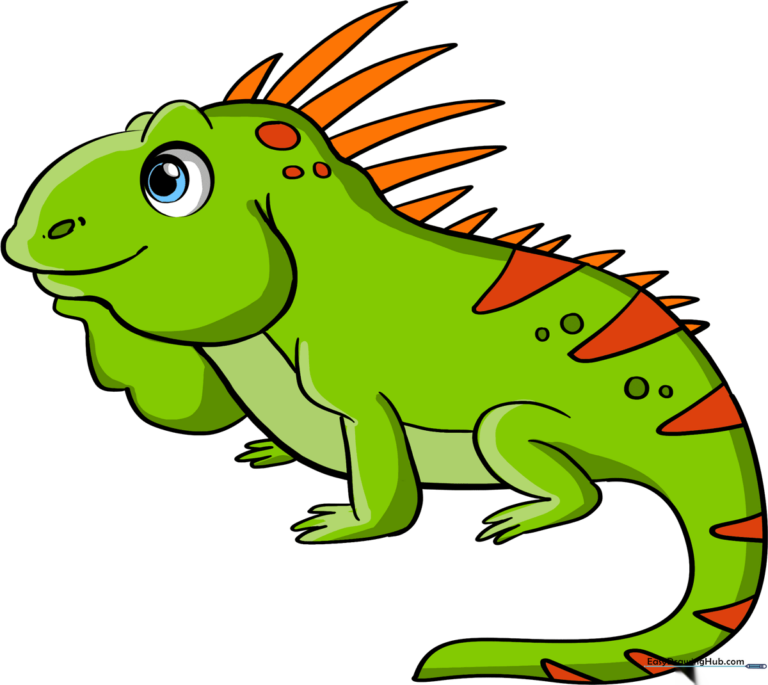 A colorful, finished cartoon iguana illustration.
