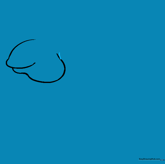 The iguana head outline with guide lines erased and a jaw detail added.
