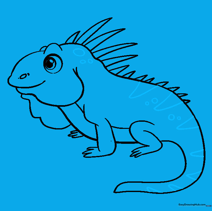 Adding decorative scale patterns, spots, and stripes to the iguana's body.