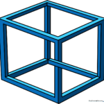 A vibrant, finished impossible cube drawing showcasing the completed optical illusion.