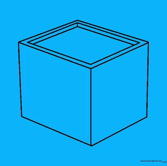 A square drawn inside the left side panel of the cube structure.
