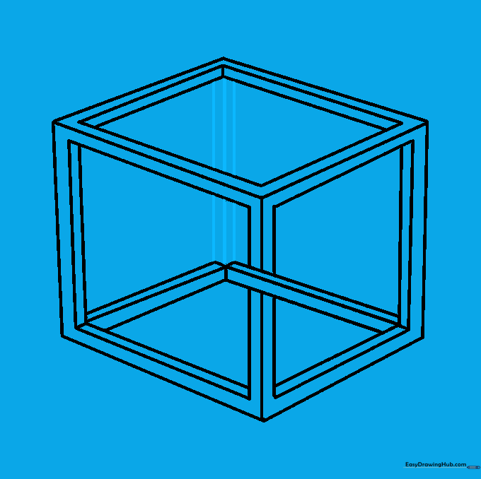 Adding the final connecting lines to complete the impossible cube outline.