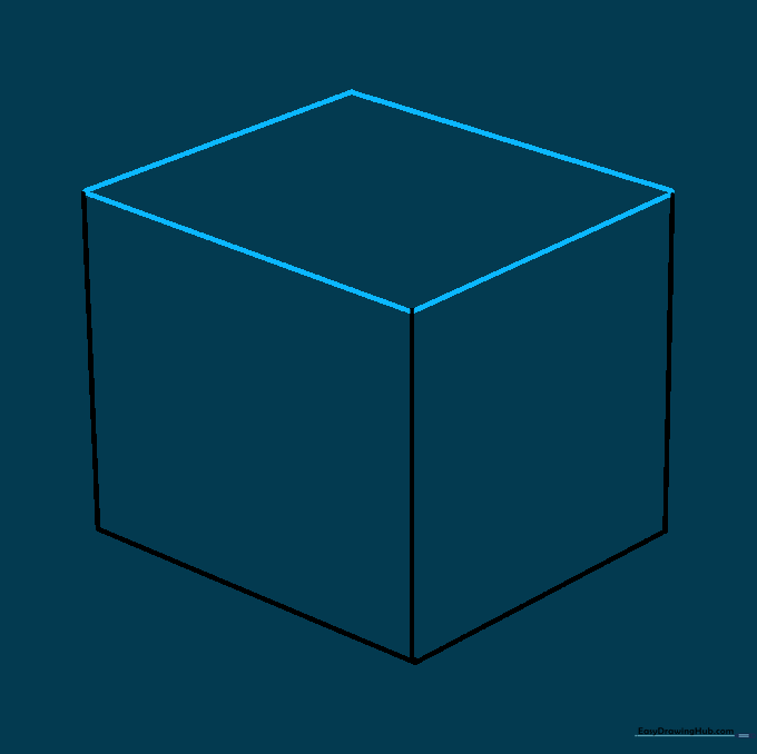 A quadrilateral shape drawn on top of the vertical lines to define the top surface.