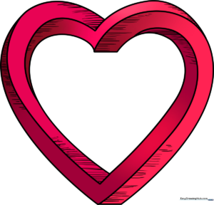 A vibrant, finished impossible heart drawing showing a 3D optical illusion effect.