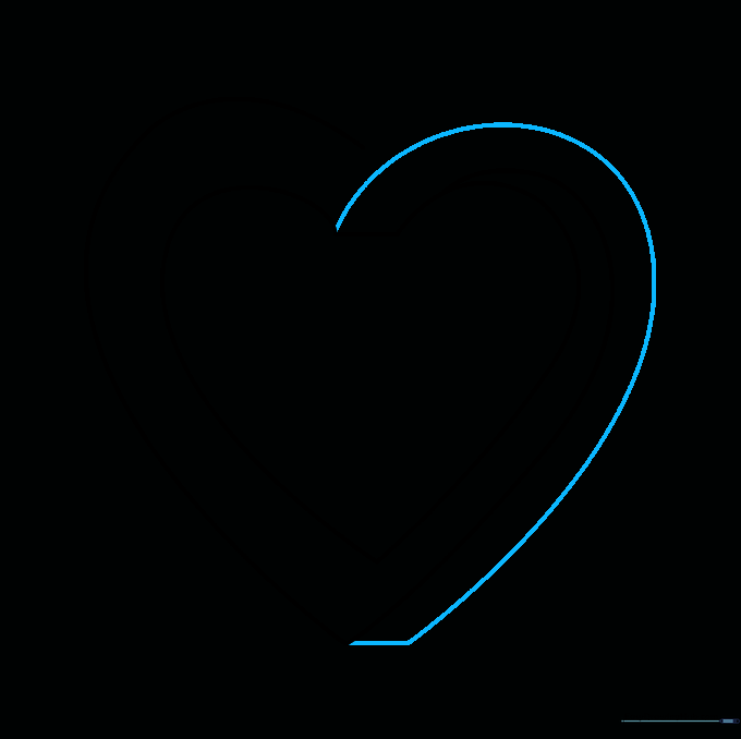 Closing the shape of the first beam by connecting the parallel lines at the bottom tip of the heart.