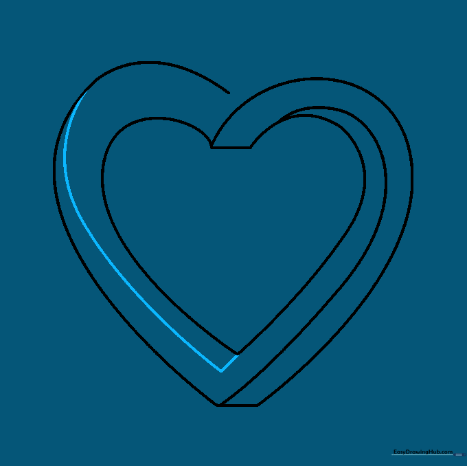 Drawing the inner structure lines that begin to create the overlapping effect of the impossible heart.