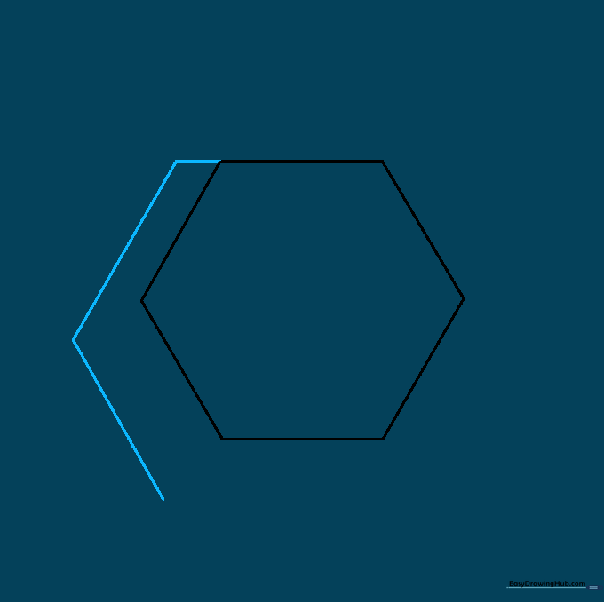 Adding parallel lines to the top corner of the hexagon to begin the illusion.