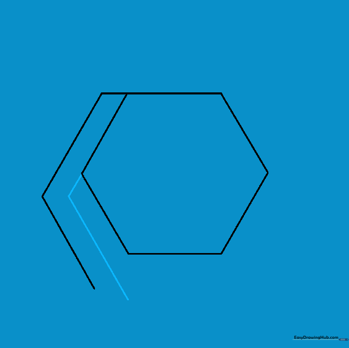 Drawing a second set of parallel lines from the adjacent hexagon corner.