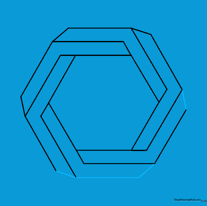 The completed outline of the impossible hexagon before shading.