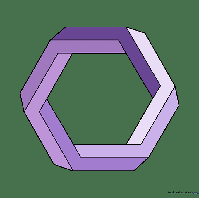 The finished impossible hexagon with shading to enhance the 3D optical illusion.