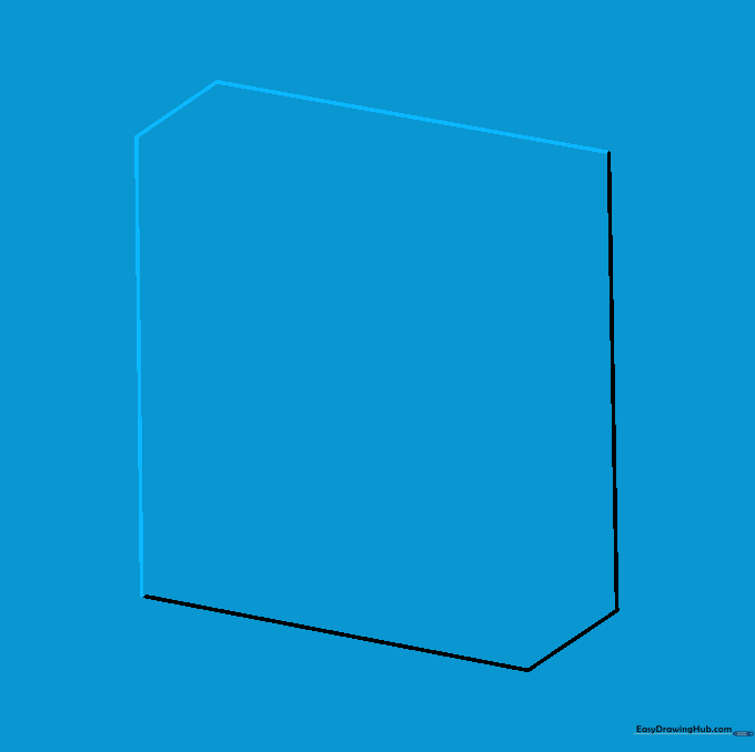 Drawing the side frame of the square using vertical and diagonal lines.