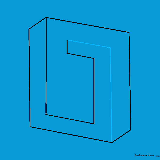 Connecting the top and bottom lines to close the loop of the impossible square.