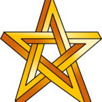 A colorful, finished impossible star drawing showing depth and 3D perspective.