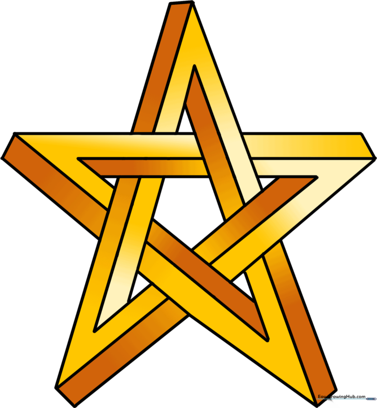 A colorful, finished impossible star drawing showing depth and 3D perspective.