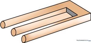 A completed, shaded impossible trident drawing, showcasing the mind-bending optical illusion.