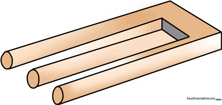 A completed, shaded impossible trident drawing, showcasing the mind-bending optical illusion.