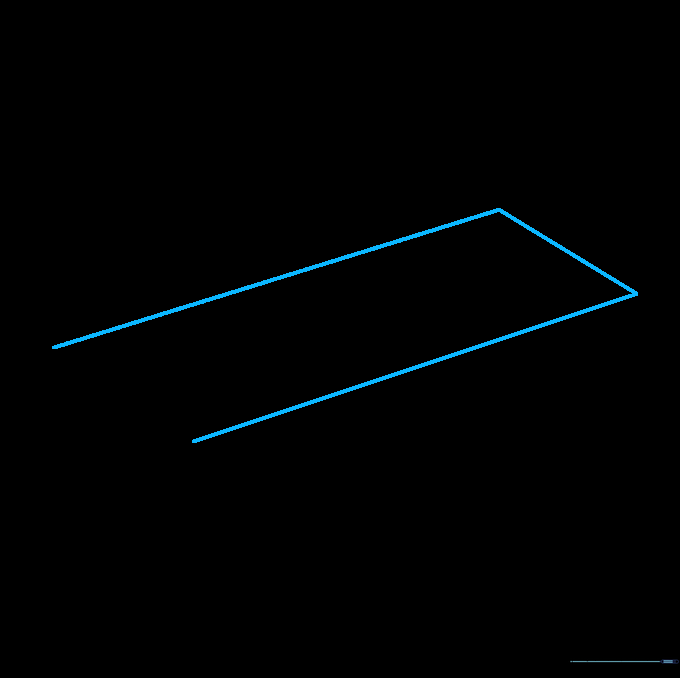 Three connected lines forming a U-shape on a white background, serving as the base for an impossible trident drawing.