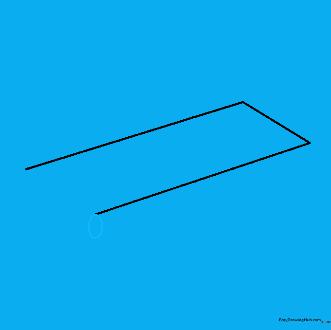 A small oval drawn at the tip of the first line to represent the top of a trident prong.