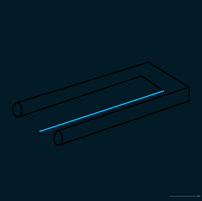 Drawing a long line that extends past the first prong to form the start of the middle prong.