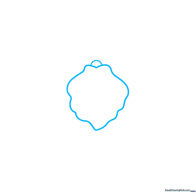 Pencil sketch of the first iris petal showing a wavy outline and a small semi-circle top.
