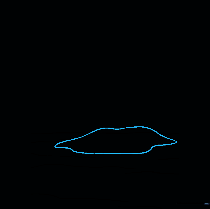 Drawing an irregular, flattened oval shape representing the island landmass.