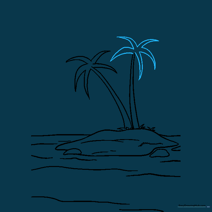 Adding a second palm tree with overlapping leaves to the island.