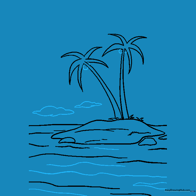 Adding clouds and coconuts to complete the island scene.