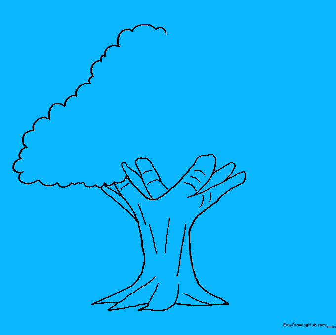 Continuing the leafy canopy outline across the top of the tree.