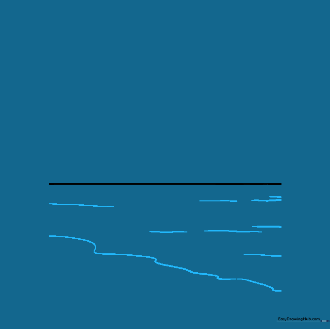 A diagonal wavy line near the bottom of the page with small curved marks representing gentle ocean waves.
