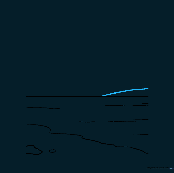 A small curved hill shape resting on the horizon line to indicate a distant island.
