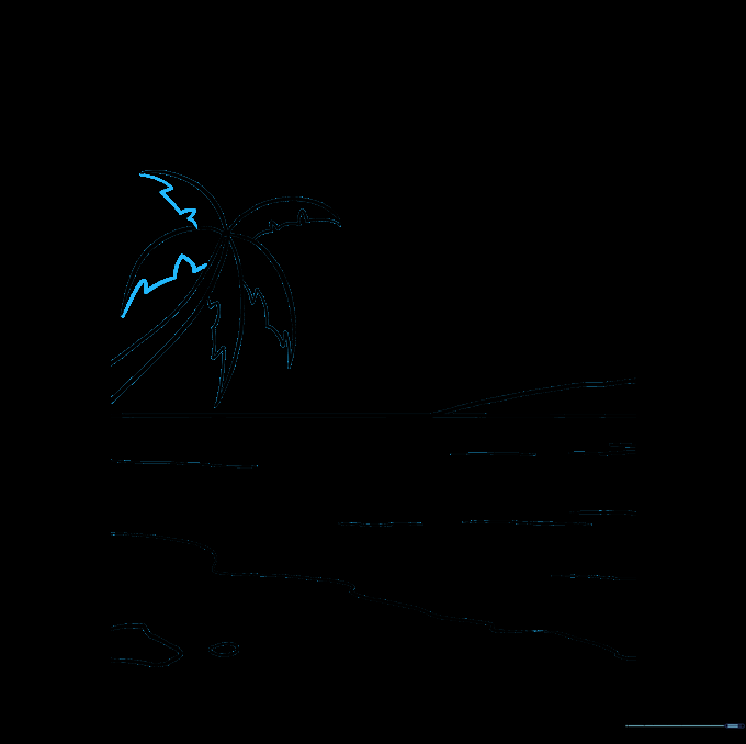 Completed palm tree leaves with detailed jagged edges.