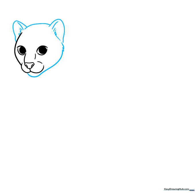 Outlining the ocelot head and ears using short, jagged strokes for a furry effect.